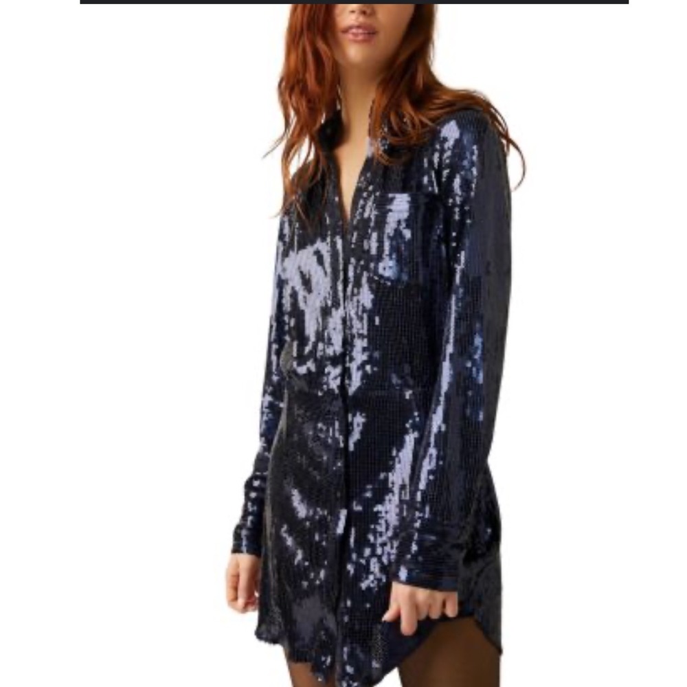 NWT Free People Sophie Blue Sequin Mini Dress **Flaws Size XSmall